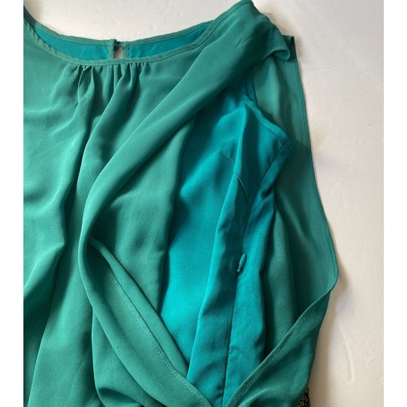 MM Couture by Miss Me Dress Womens Small Teal Chiffon Gold Sequin Multim… - Picture 5 of 15